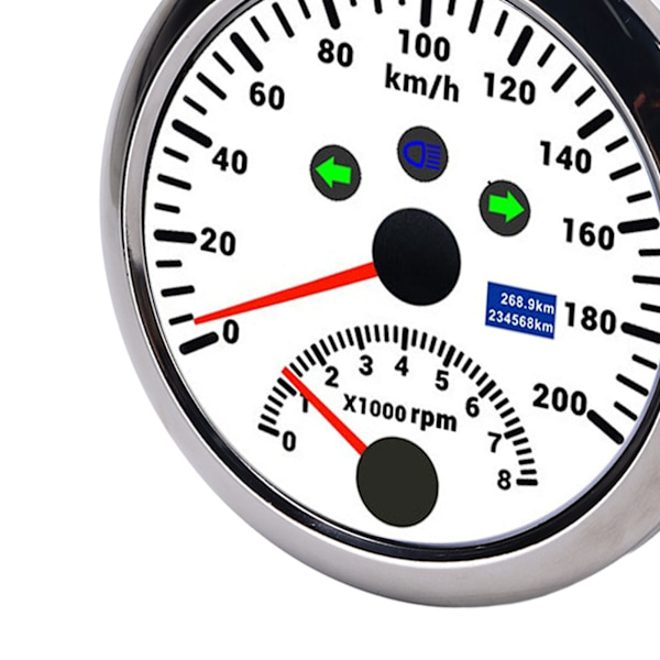 85mm 200km/h GPS-hastighetsmätare 0‑8000rpm Varvräknare Mätare LCD Röd Bakgrundsbelysning Vattentät för 12V/24V Bil Båt Yacht Husbil Lastbil Vit