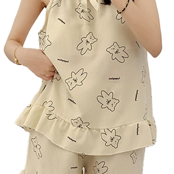 Dam Pyjamas Set Ärmlös Tank Top Casual Shorts Mjölksiden Mjuk Hudvänlig 2-Delar Sommarsovkläder Björnmönster XL
