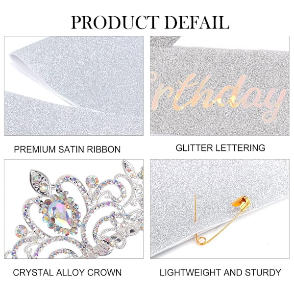 Sash & Crystal Tiara Kit  Födelsedagskronor för kvinnor Sash Födelsedagsdekorationer Set Rhinestone Hårband