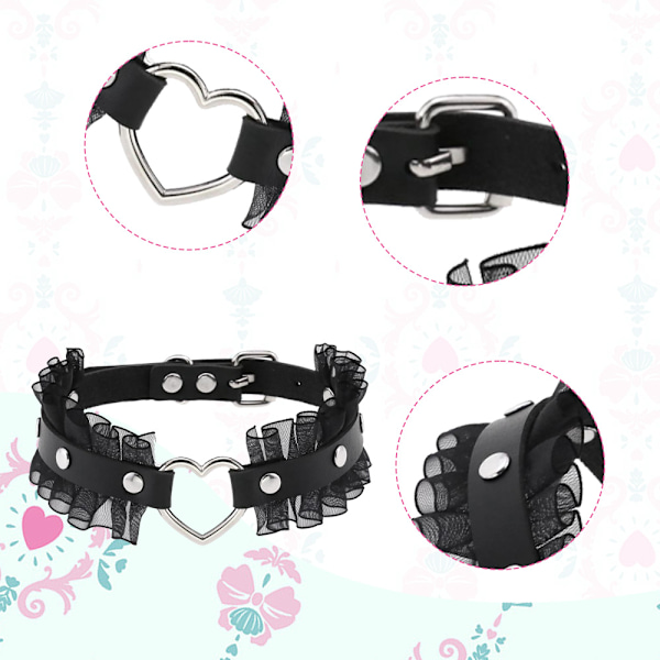 Kvinnor Flickor Läder Choker Krage Punk Rock Gothic Hjärta Choker Halsband, Spets Halsband