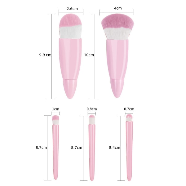 Rejseformat Makeupbørste Sæt - 5 stk. Pudder, Concealer, Øjenskygge, Rosa Makeupbørster, Mini Makeupbørster