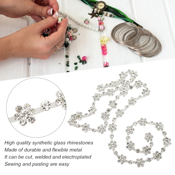 Blomster Rhinestone Kedja 1.5cm Bred 1 Yard Färger Vacker Solros Rhinestone Kedja för DIY Smyckestillverkning Hantverk Vit