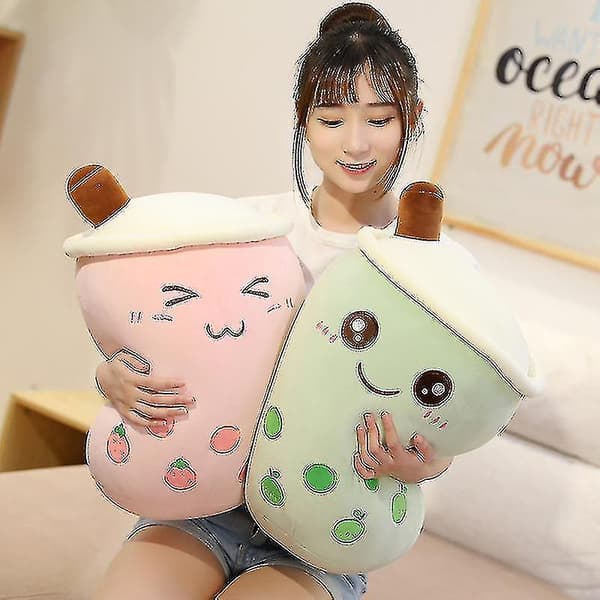 24/35/50/70 cm Plush Doll with Bubble Tea and Smiling Face, White White 35cm