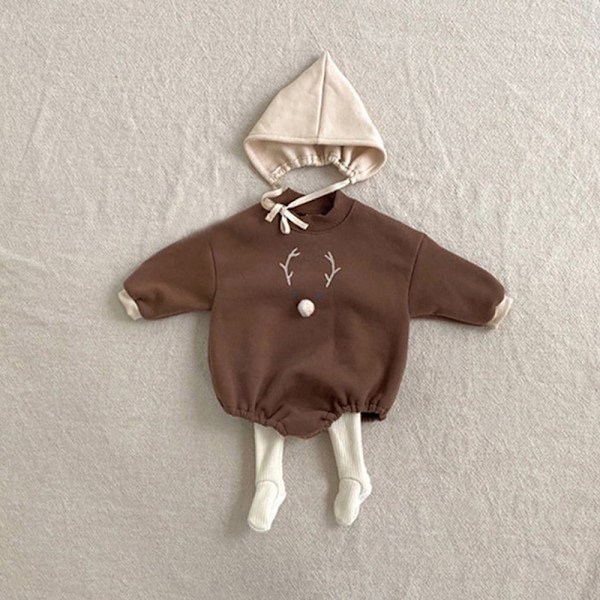 Baby Varma En-dels Kläder för Krypande Bebis Kläder Bebis Kläder med Hatt 2 st (Brun)