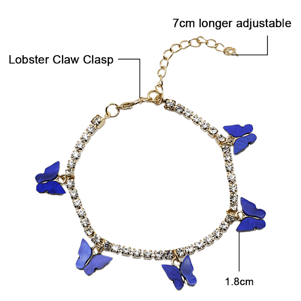 Rhinestone Kæde Butterfly Anklet Armbånd, Krystal Butterfly Anklet, Fodkæde Anklet, Rhinestone Anklet Smykker