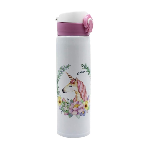 Vattenflaskor 500ml Kapacitet Drickvatten Cartoon Unicorn Rostfritt Stål Vakuumflaskor Vattenflaska Barnpresent