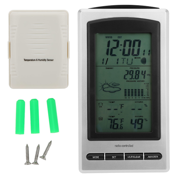 WS1066 Digital Termometer Hygrometer Temperatur Luftfugtighedstester Kalender Tid Visning