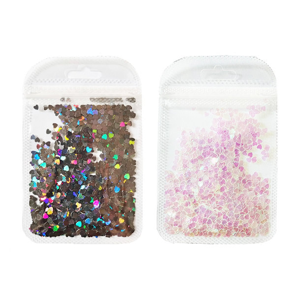 2 Påsar Hjärta Nagelkonst Dekaler Hjärta Nagelglitterflingor Glimmande Sekviner för DIY Nagelkonst Dekorationer