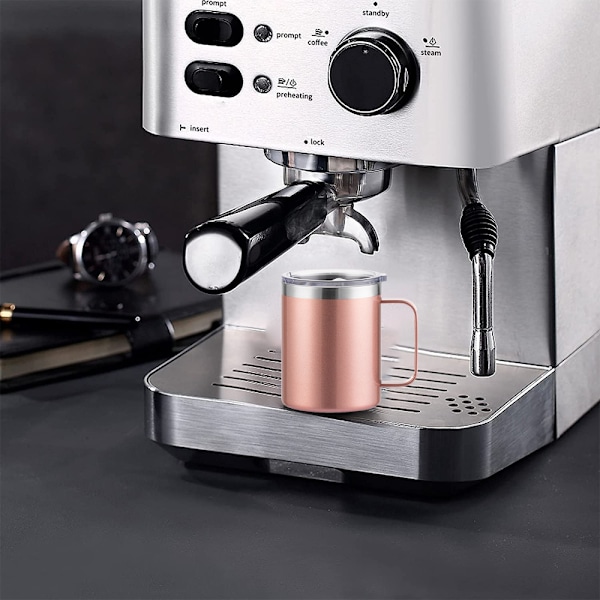 Mode-kaffe-kopp i rostfritt stål med handtag, dubbelväggig isolering
