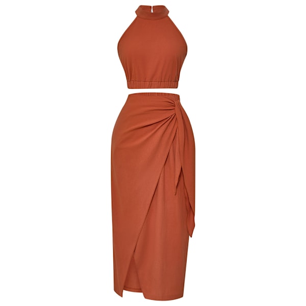 Kvinners Sexy 2-delt Skjørtsett Elegant Bodycon Maksi Kjole Ermeløs Tank Topp Høy Midje Rynket Split Lang Kjole