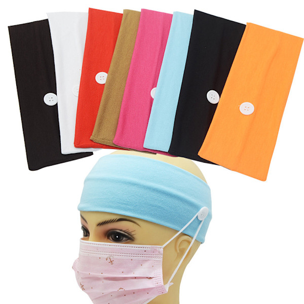 Boho Bred Bandana med Knapp Elastisk Turban Hårband Yoga Huvudband för Kvinnor och Flickor