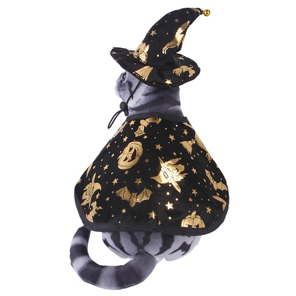 2 Sæt Halloween Trykte Heksekappe Sæt Halloween Kæledyrs Tøj Hund Kat Hat Spooky Smykker