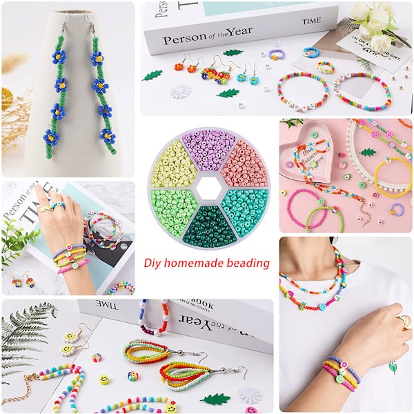3800 stk Glassfrøperler, 3mm Armbåndperler Sett, Assorterte Glassperler med Plastoppbevaringsboks