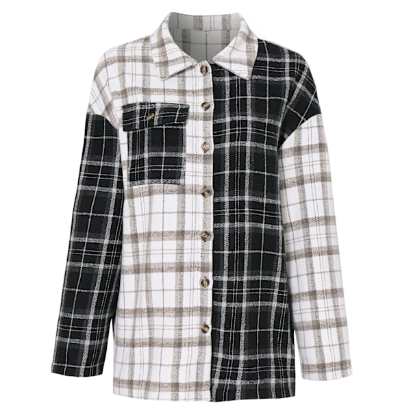 Dame Flannel Plaid Skjorter Oversize Knappet Skjorte Bluser Topper