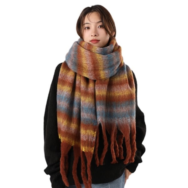 Stripete skjerf i mohair for kvinner, frynser, varm vinter, tykk