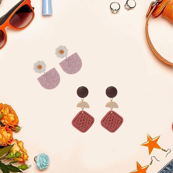2 par Polymer Clay Rattan Blomster Ørepynt, Lett Drop Dangle Ørepynt, Gaver til Kvinner Jenter
