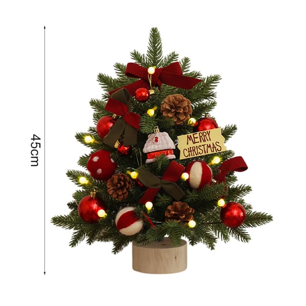 Small Illuminated Christmas Trees Luxurious Artificial Pine Decorated with Pine Cones, Glittering Baubles