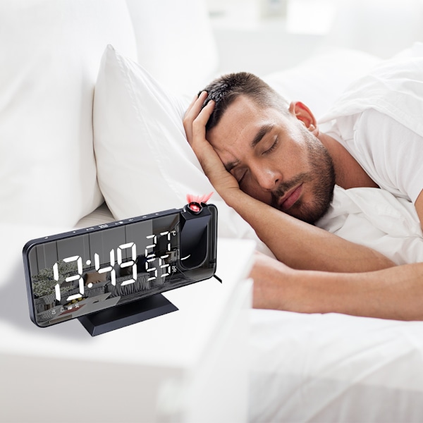 Projektionsväckarklocka för sovrumstak, digital väckarklocka med radio och USB-laddningsportar, LED-skärm, 4 dimmer, dubbel väckarklocka med