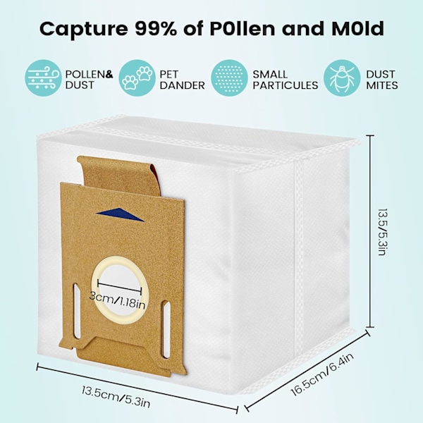Paket med 10 dammsugarpåsar kompatibla med ECOVACS T8MAX / AIVI / T9 stationsdammsugare reservdelar tillbehör ersättningspåsar tillbehör