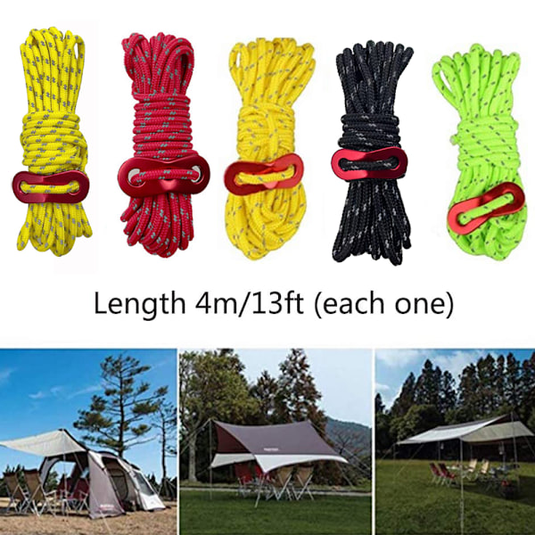 8-knapps Tålig Campinglina - 3,5 mm Utomhus Reflekterande Spännlinor med Spännare Justerbar Stark Nylonlina för Stort Tält Stor Presenning Takfäste