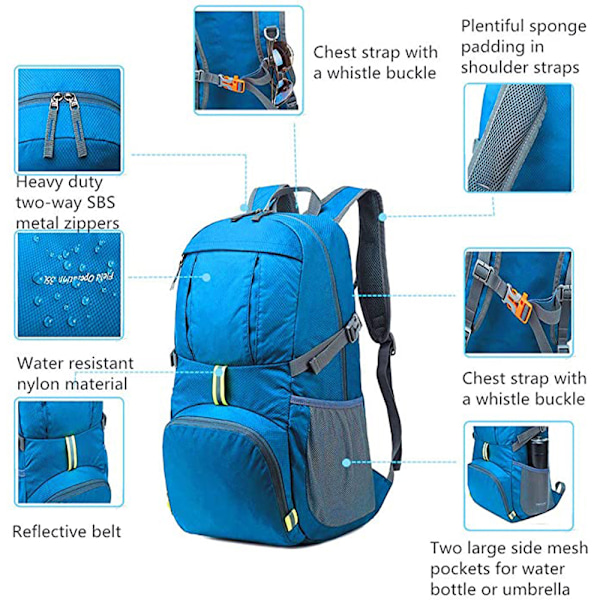 1 st Vandringsryggsäck 30L Lätt Ryggsäck Vattentät Packbar Ryggsäck Resedagryggsäck för Kvinnor Män