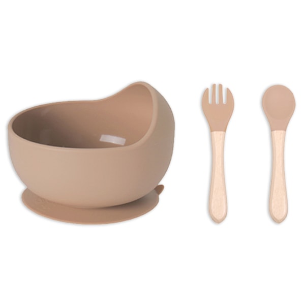 Bebismatset 3-delat silikon barnmatset med bokträsked och gaffel