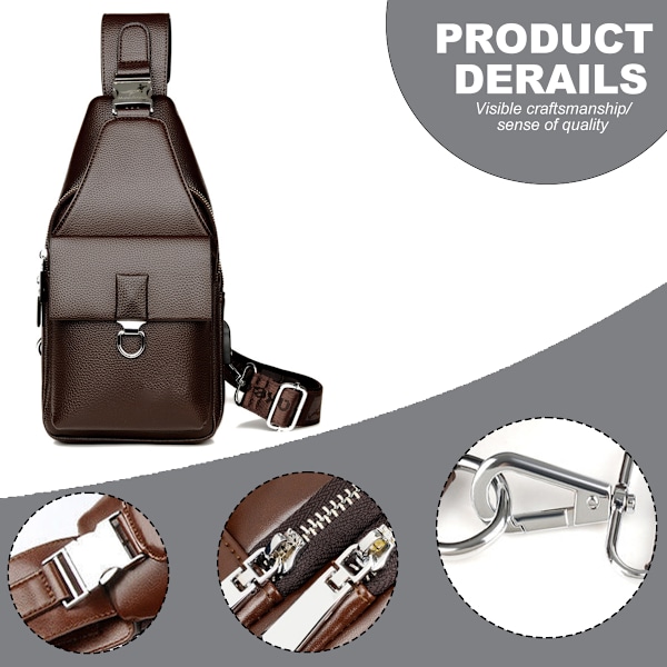 Herrar läderrem väska, bröstväska, axelväska, crossbody fritidsväska, multifunktionell