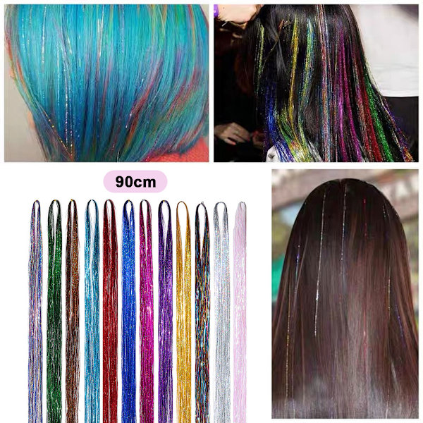 Tinsel-hiuslisäkkeet 90cm Hiusasusteet Keijuhius Tinsel-setti Työkalulla Tinsel-hiukset Naisille Tytöille Lapsille Kimaltavat Lahjat