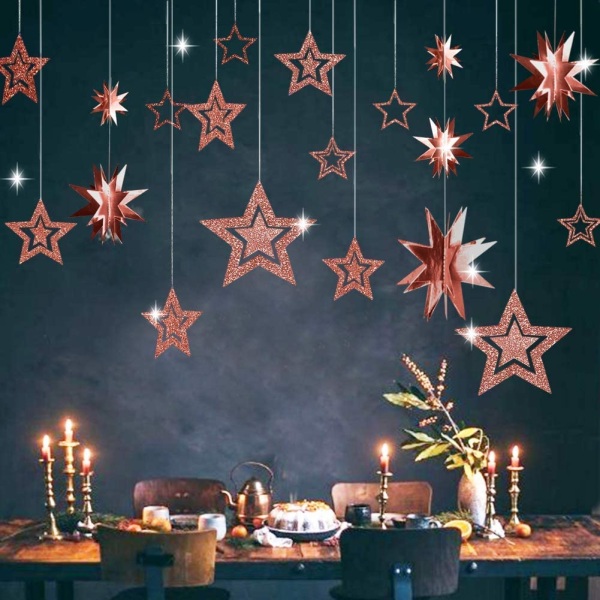 Glitter Rose Gold Star Garland Twinkle Little Star Party