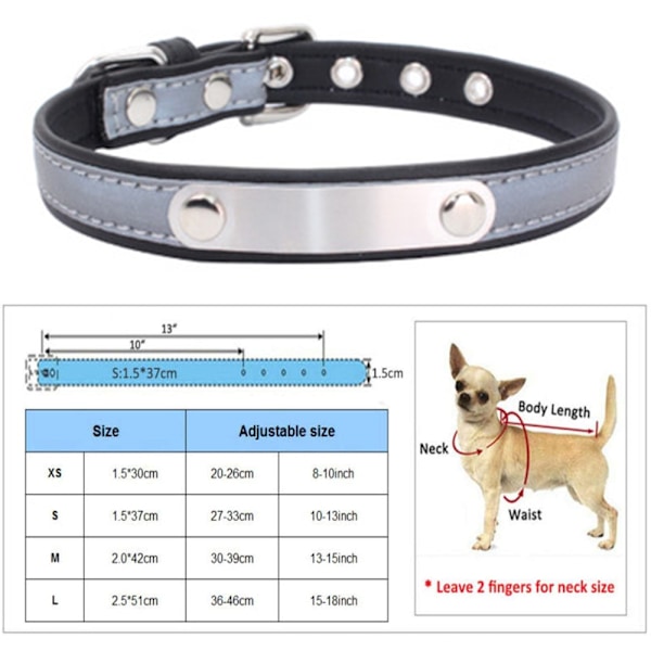 Halsband för hund med graverad namnbricka, anpassningsbart, mjukt läder, hundhalsband med individuell identifieringsbricka, för små, medelstora och stora hundar