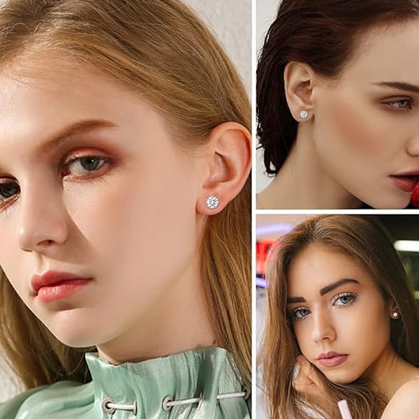 Dam 14K Guldpläterade CZ Stud Örhängen Simulerade Diamant Runda Kubiska Zirkonia Örhängen Set (5 Par)