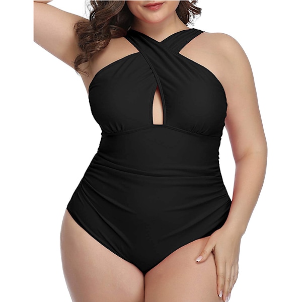 Dam One Piece Baddräkter Plus Size Front Cross Tummy Control Nyckelhåls Baddräkter Badkläder