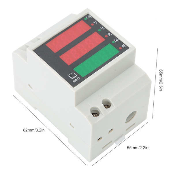 DIN-Skinne Spennings- og Strømmåler Digital Multifunksjons Effekt Faktor Tester AC200-450V