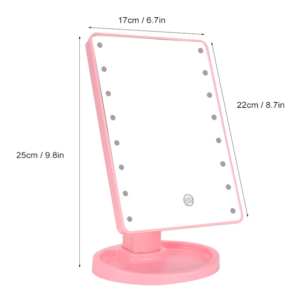 16 LED-lampor Touchskärm USB Smink Spegel Bärbar Skrivbords Smink Spegel Rosa
