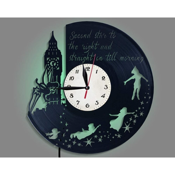 Spela in Peter Pan Clock Vinyl Väggklocka Kreativ Väggklocka