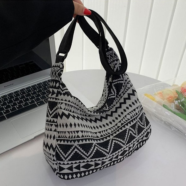 Canvasväska stor kapacitet tote väska etnisk stil axelväska crossbody väska för kvinnor