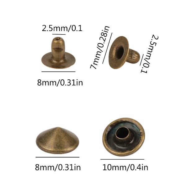 DIY Runda Nitar Tubulära Metallknappar Läderhantverk Tillbehör Dekoration med Fästverktyg (#2)