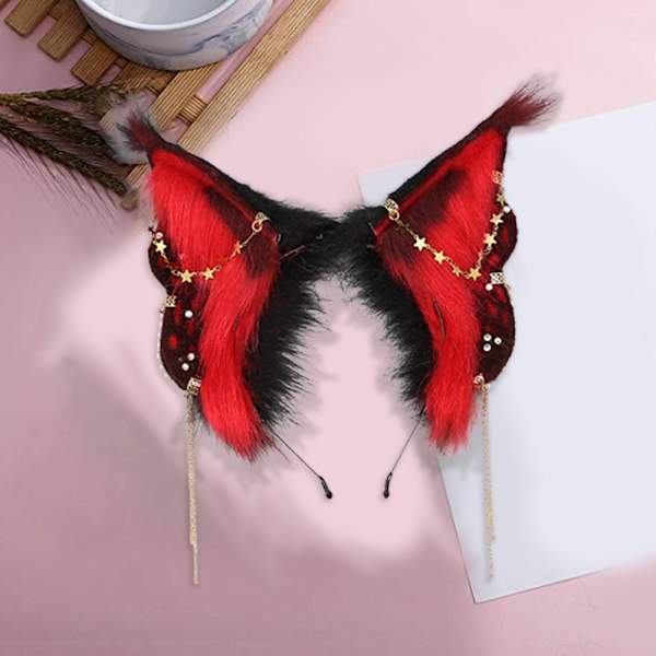 Fox Cat Butterfly Lange Pelsører Hår Hodeplagg Ulv Dyr Anime Halloween Party Kostyme
