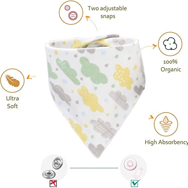 Organisk Bomulls Pastell 5-pakke Baby-Smekke Bandana Ensfargede Farger for Gutter og Jenter