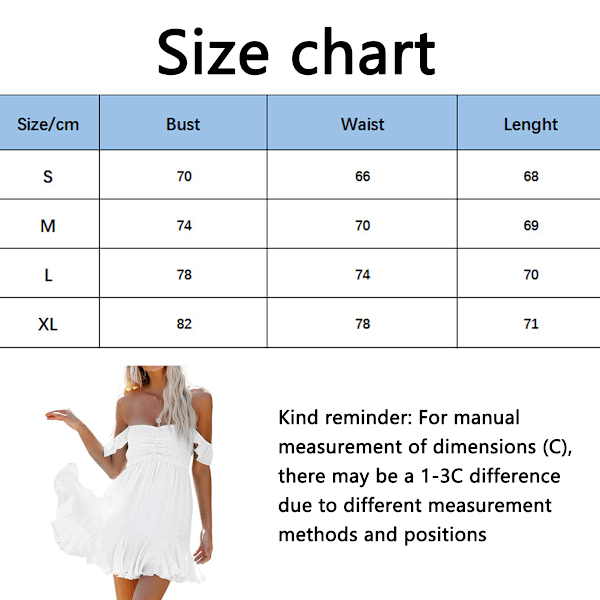 Kvindes Off Shoulder Mini Kjole Hjerteudskæring Smocked Elastiske Stropper Rufflet Kant Flydende Swing Kort Sommerkjole