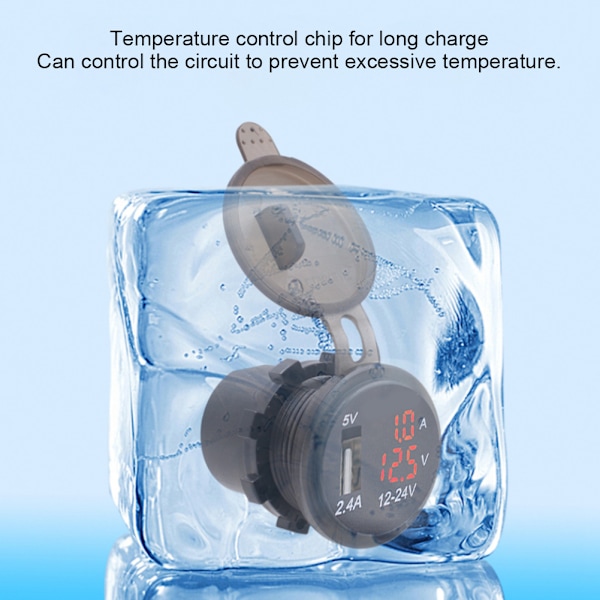 DC12-24V 2.1A 3 i 1 Multifunktionel Digital LED Vandtæt Termometer Voltmeter Bil USB Hurtiglader Rød Lys