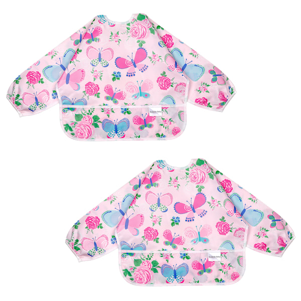 2-pack Långärmad Babysallad | Vattentäta Babysallad med Fickor | Småbarnssallad med Ärmar och Smulhållare