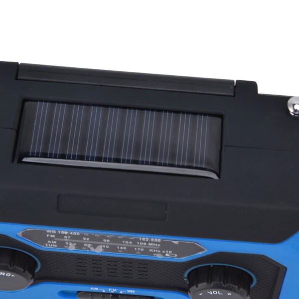 Handvevad Nödradio AM/FM Växling Batteriindikator Ficklampa Solcellsladdare för Utomhuscamping Blå US-version