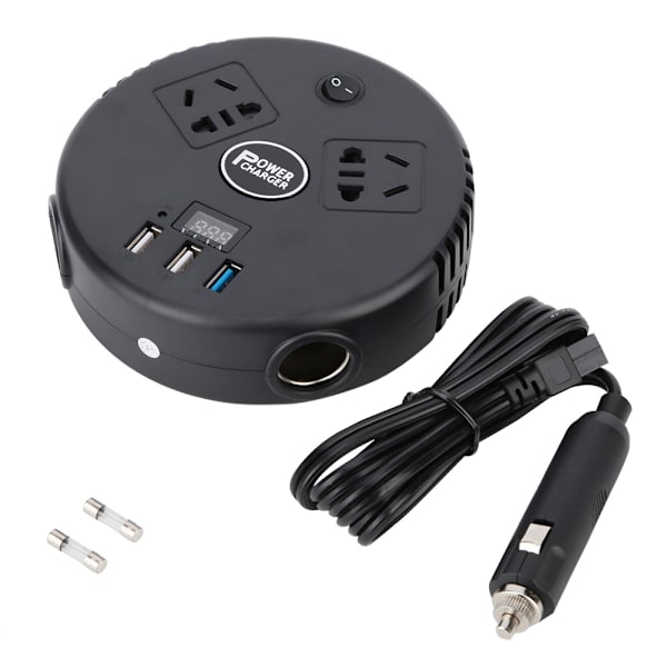 12V/24V - 220V Auton Virrankääntäjä Adapteri Kolmella USB-Latausliittimellä