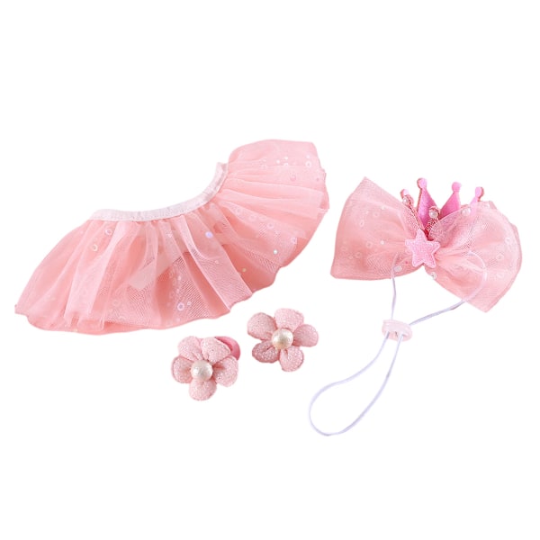 Pink sequin-slips med krone sæt til katte og hunde - Fødselsdagsfest prinsesse sløjfe tiara hund fødselsdagssæt