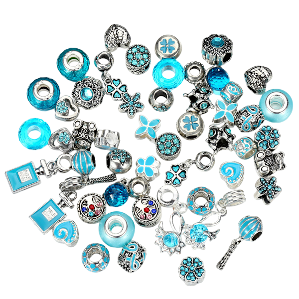 Pakke med 50 europæiske perler, perler med stort hul, rondelle-afstandsperler, blandet, assorterede farver til charms-armbånd