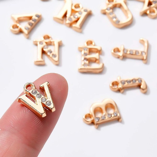 26 stk./sæt Legering Bogstav Rhinestone Charms Vedhæng Bogstav A~Z Alfabet Krystal Dangle Charms Perler Lys Guldbelagt til Smykkefremstilling