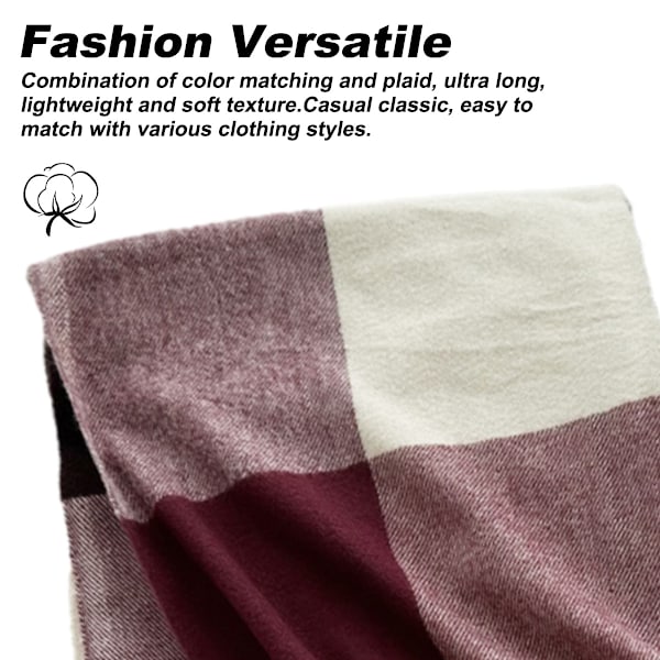 Lange pledd-sjal i chunky-strik for kvinner - Overdimensjonert vinter/høst-sjal i varm tartan