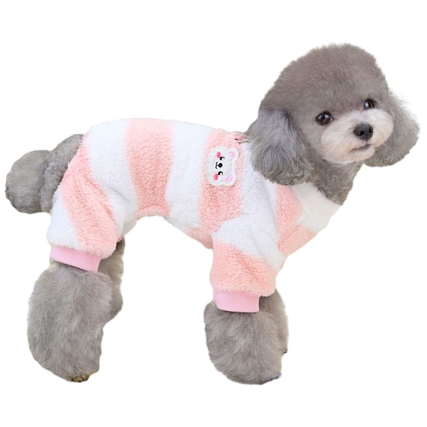 Koirien pyjama pienille koirille, talvipaita koiralle, jossa on hihnan lenkki, fleece-lemmikkieläinten vaatteet, söpö koiran haalari (vaaleanpunainen)
