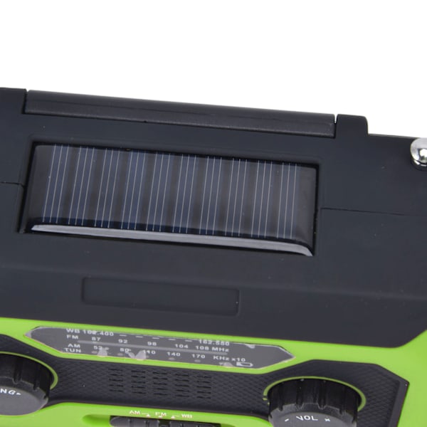 Handvevad Nödradio AM/FM Växling Batteriindikator Ficklampa Solcellsladdare för Utomhuscamping Grön US-version